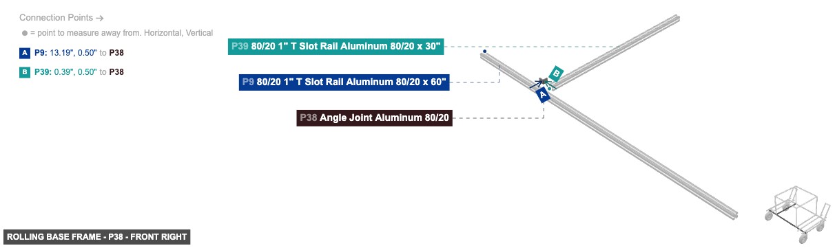 Rolling Base Frame - Part Angle Joint Aluminum 80/20 - front_right