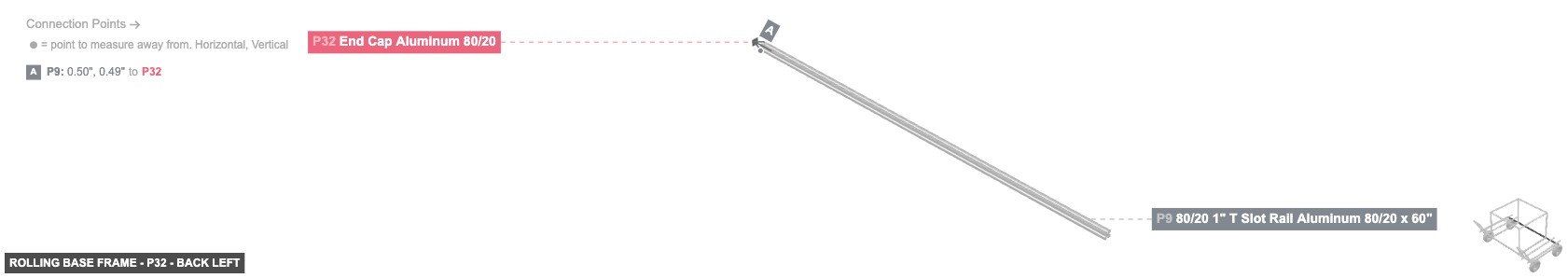 Rolling Base Frame - Part End Cap Aluminum 80/20 - back_left