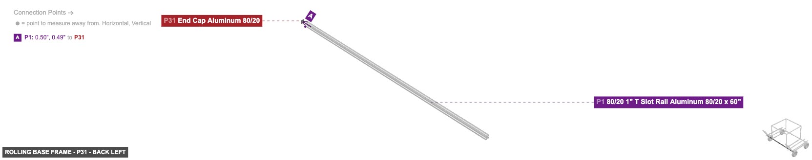 Rolling Base Frame - Part End Cap Aluminum 80/20 - back_left