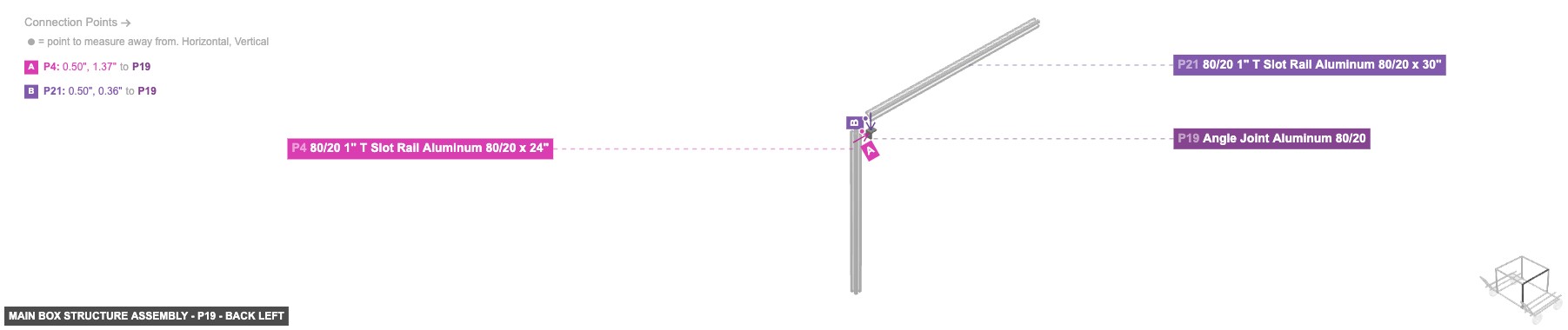 Main Box Structure Assembly - Part Angle Joint Aluminum 80/20 - back_left