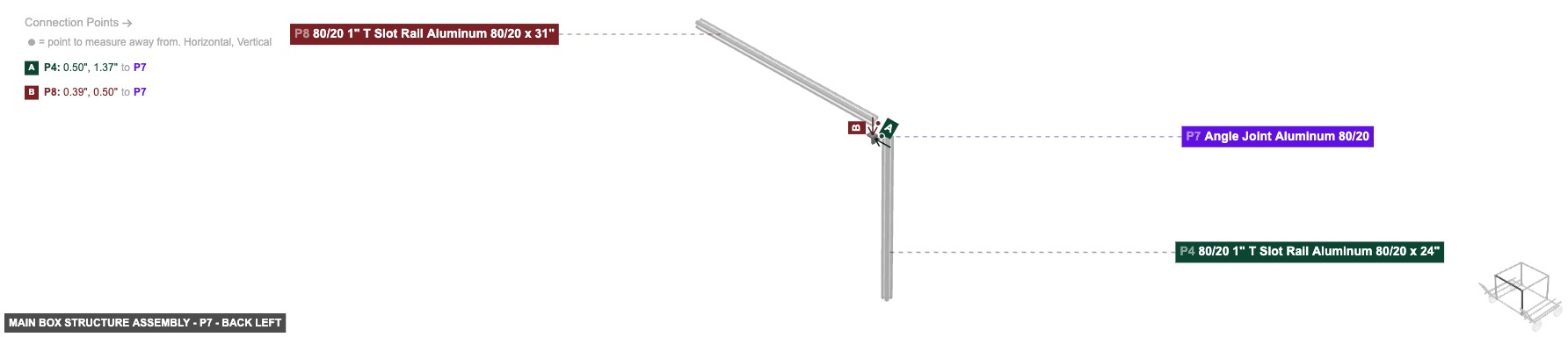 Main Box Structure Assembly - Part Angle Joint Aluminum 80/20 - back_left
