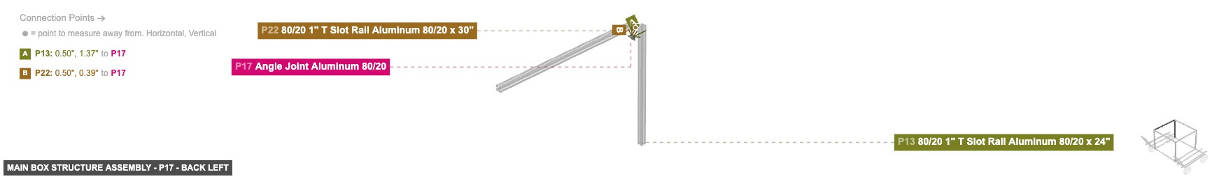 Main Box Structure Assembly - Part Angle Joint Aluminum 80/20 - back_left
