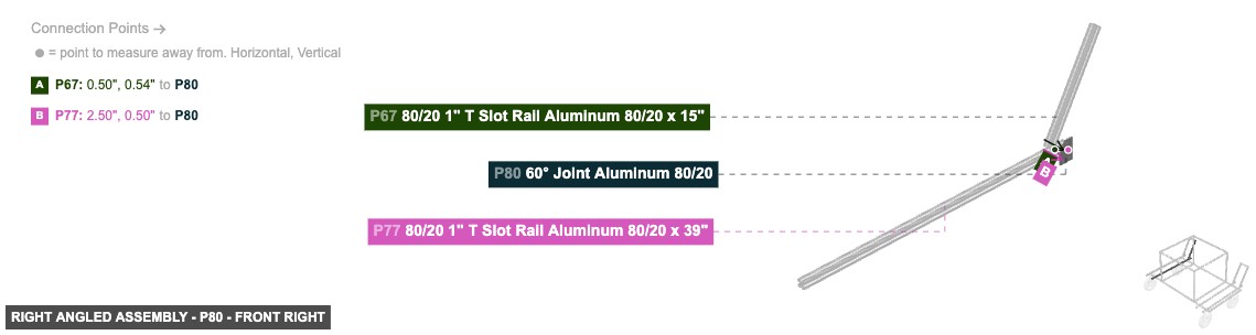 Right Angled Assembly - Part 60° Joint Aluminum 80/20 - front_right