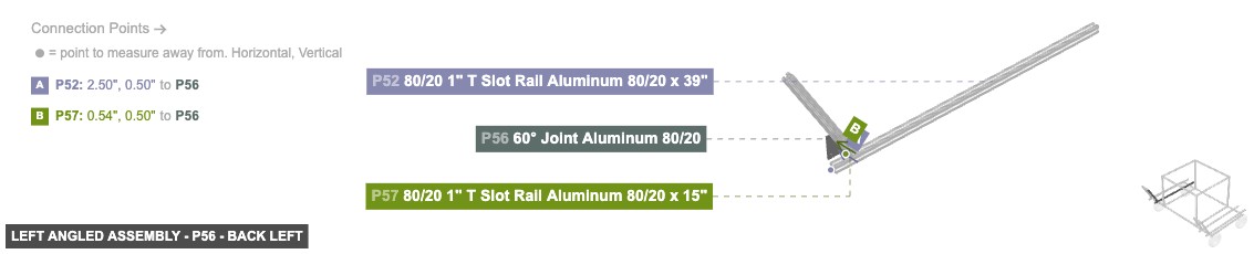 Left Angled Assembly - Part 60° Joint Aluminum 80/20 - back_left