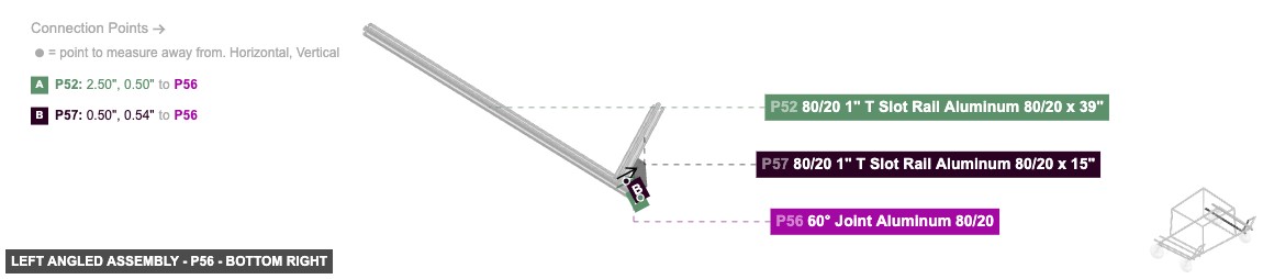 Left Angled Assembly - Part 60° Joint Aluminum 80/20 - bottom_right