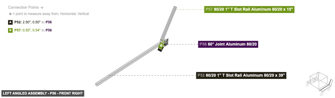 Left Angled Assembly - Part 60° Joint Aluminum 80/20 - front_right