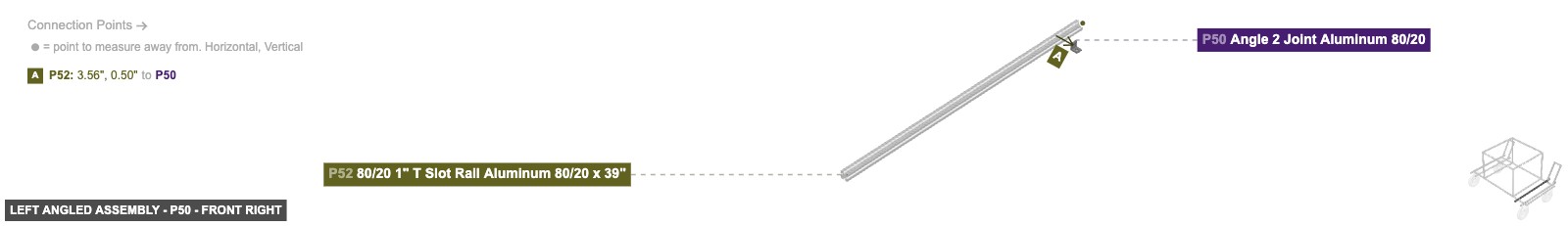 Left Angled Assembly - Part Angle 2 Joint Aluminum 80/20 - front_right