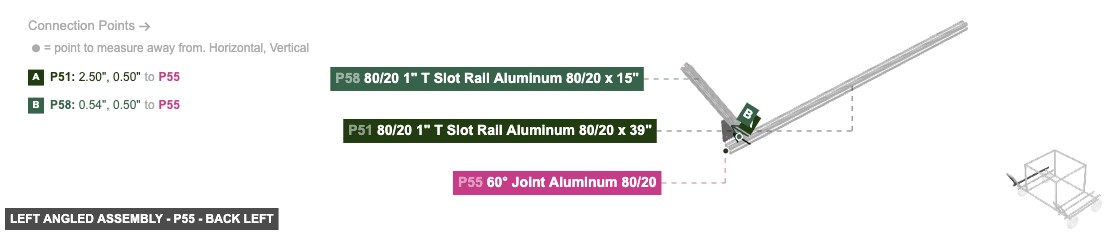 Left Angled Assembly - Part 60° Joint Aluminum 80/20 - back_left
