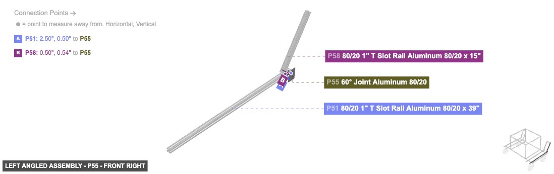 Left Angled Assembly - Part 60° Joint Aluminum 80/20 - front_right