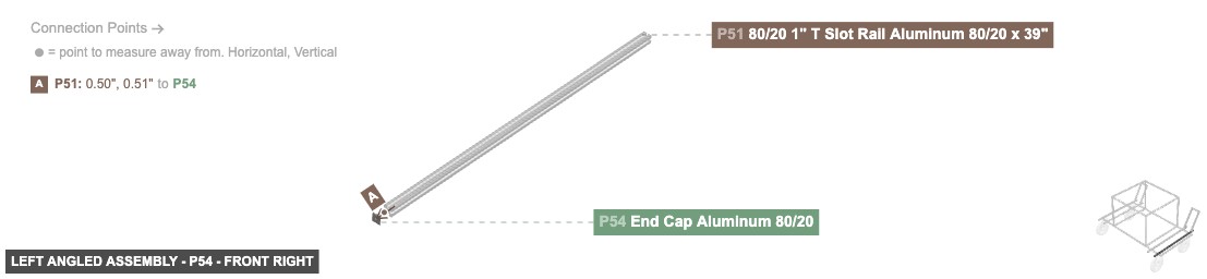Left Angled Assembly - Part End Cap Aluminum 80/20 - front_right