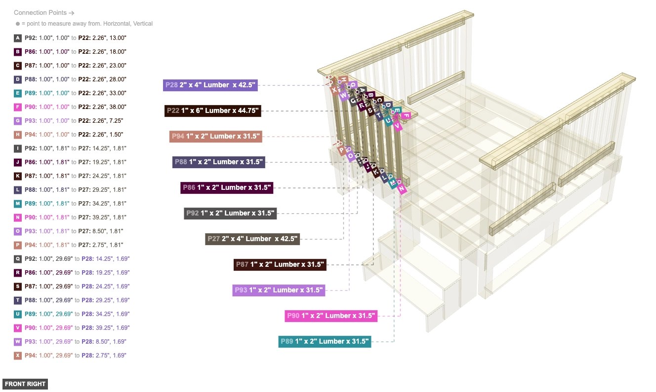 Assembly of Right Side Railing Balusters - front_right