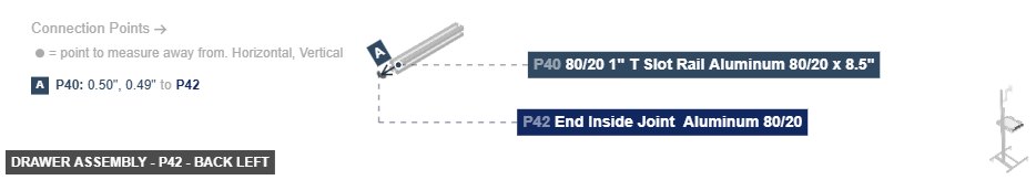 Drawer Assembly - Part End Inside Joint  Aluminum 80/20 - back_left