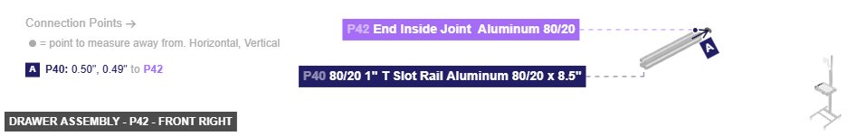 Drawer Assembly - Part End Inside Joint  Aluminum 80/20 - front_right