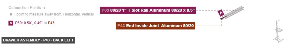 Drawer Assembly - Part End Inside Joint  Aluminum 80/20 - back_left