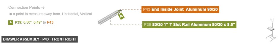 Drawer Assembly - Part End Inside Joint  Aluminum 80/20 - front_right