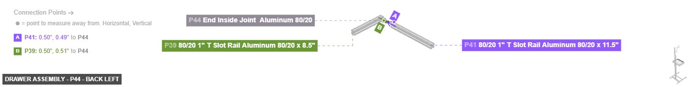 Drawer Assembly - Part End Inside Joint  Aluminum 80/20 - back_left