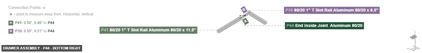 Drawer Assembly - Part End Inside Joint  Aluminum 80/20 - bottom_right