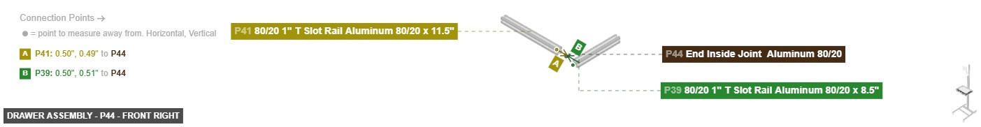 Drawer Assembly - Part End Inside Joint  Aluminum 80/20 - front_right