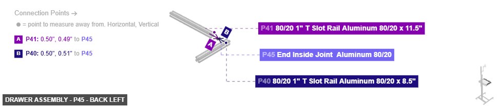 Drawer Assembly - Part End Inside Joint  Aluminum 80/20 - back_left