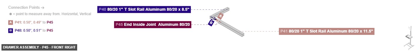 Drawer Assembly - Part End Inside Joint  Aluminum 80/20 - front_right