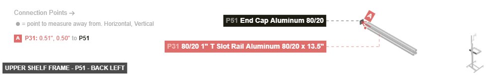 Upper Shelf Frame - Part End Cap Aluminum 80/20 - back_left