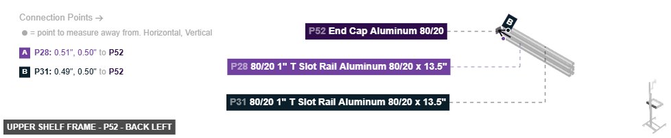Upper Shelf Frame - Part End Cap Aluminum 80/20 - back_left