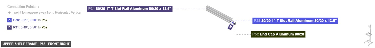 Upper Shelf Frame - Part End Cap Aluminum 80/20 - front_right