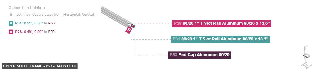 Upper Shelf Frame - Part End Cap Aluminum 80/20 - back_left