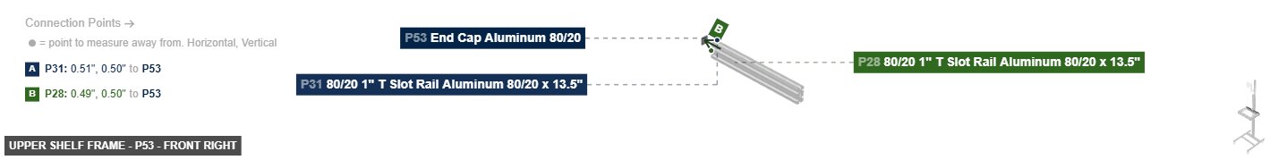 Upper Shelf Frame - Part End Cap Aluminum 80/20 - front_right