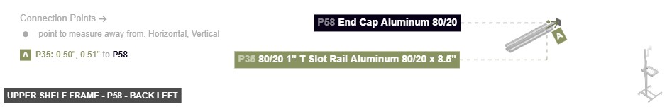 Upper Shelf Frame - Part End Cap Aluminum 80/20 - back_left