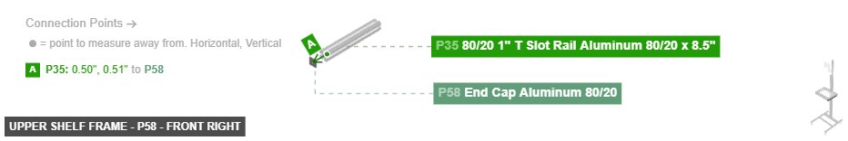 Upper Shelf Frame - Part End Cap Aluminum 80/20 - front_right