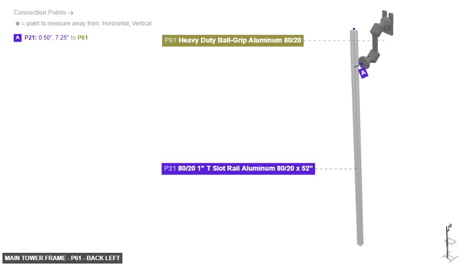 Main Tower Frame - Part Heavy Duty Ball-Grip Aluminum 80/20 - back_left