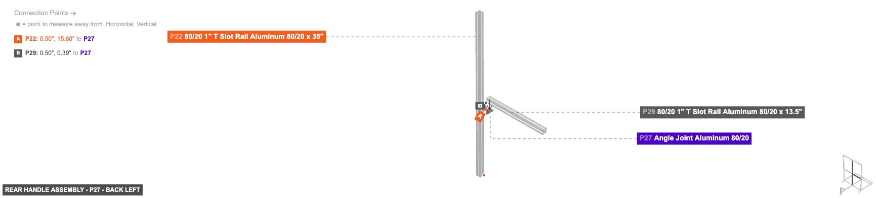 Rear Handle Assembly - Part Angle Joint Aluminum 80/20 - back_left