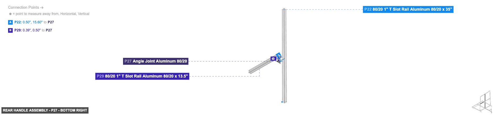 Rear Handle Assembly - Part Angle Joint Aluminum 80/20 - bottom_right