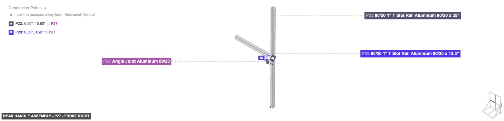 Rear Handle Assembly - Part Angle Joint Aluminum 80/20 - front_right