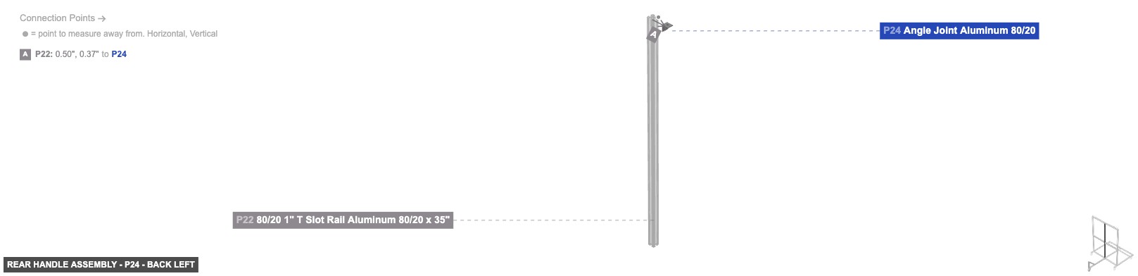 Rear Handle Assembly - Part Angle Joint Aluminum 80/20 - back_left