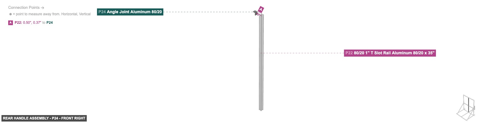 Rear Handle Assembly - Part Angle Joint Aluminum 80/20 - front_right