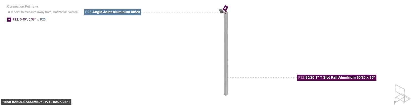 Rear Handle Assembly - Part Angle Joint Aluminum 80/20 - back_left