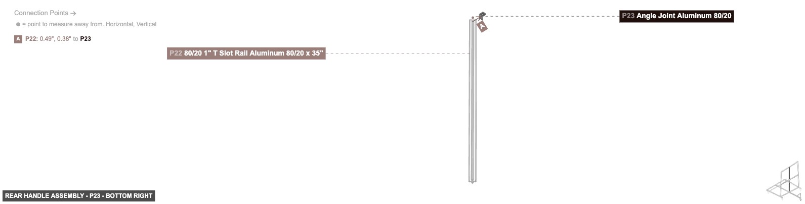 Rear Handle Assembly - Part Angle Joint Aluminum 80/20 - bottom_right