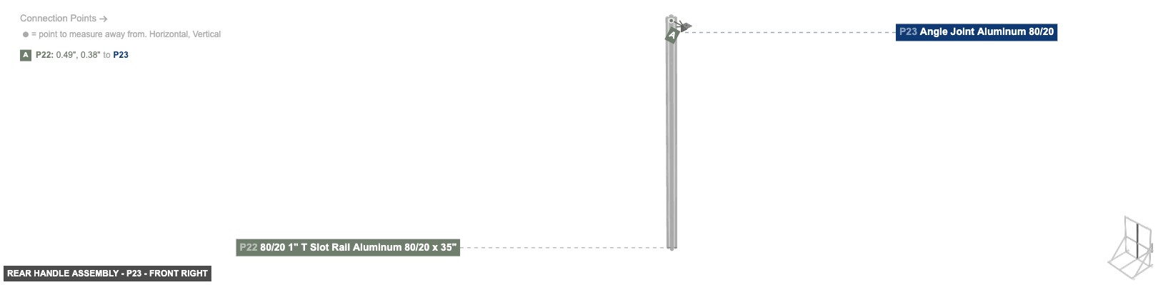 Rear Handle Assembly - Part Angle Joint Aluminum 80/20 - front_right