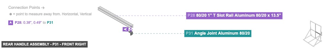 Rear Handle Assembly - Part Angle Joint Aluminum 80/20 - front_right