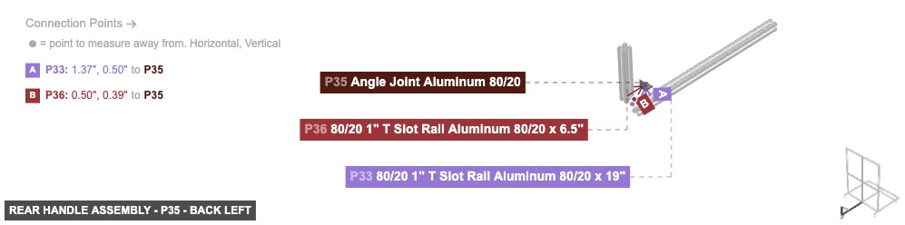 Rear Handle Assembly - Part Angle Joint Aluminum 80/20 - back_left