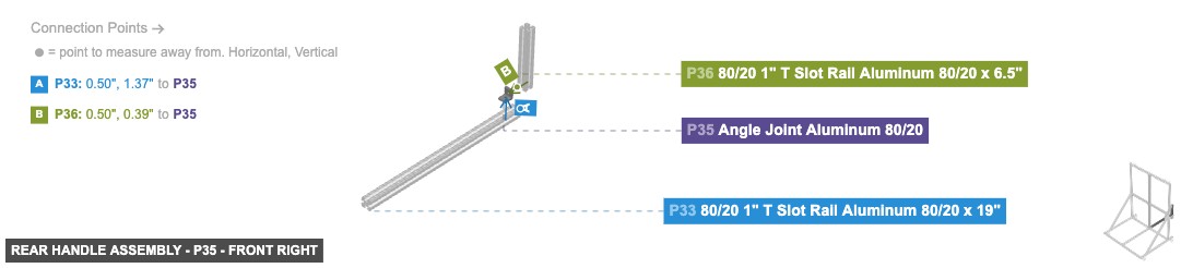 Rear Handle Assembly - Part Angle Joint Aluminum 80/20 - front_right