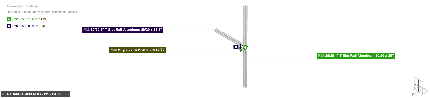 Rear Handle Assembly - Part Angle Joint Aluminum 80/20 - back_left