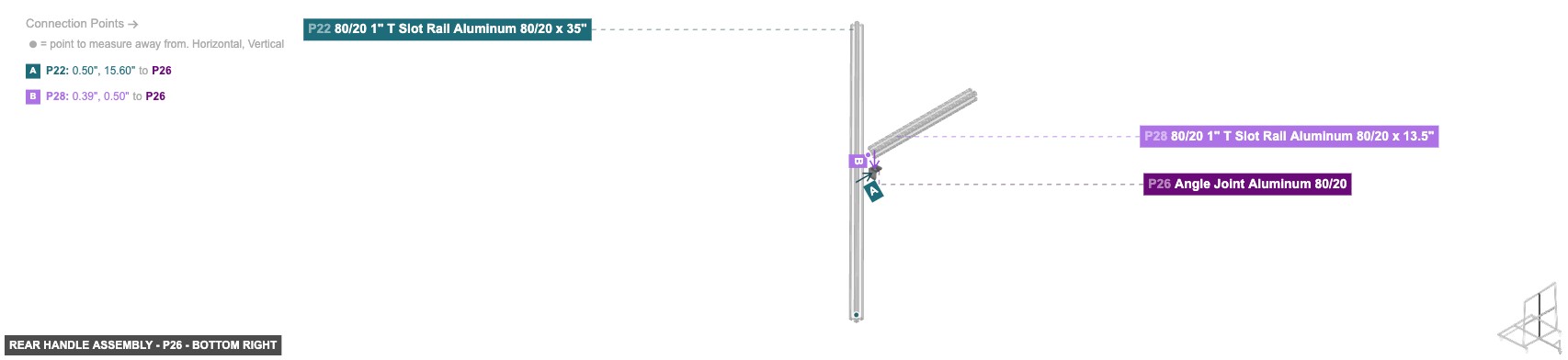 Rear Handle Assembly - Part Angle Joint Aluminum 80/20 - bottom_right