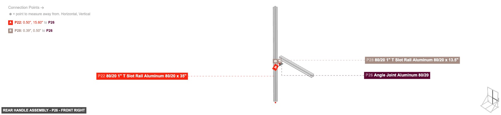 Rear Handle Assembly - Part Angle Joint Aluminum 80/20 - front_right