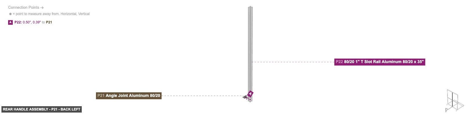 Rear Handle Assembly - Part Angle Joint Aluminum 80/20 - back_left