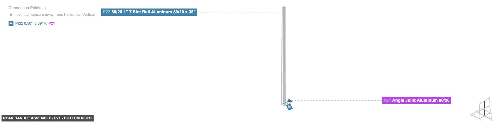 Rear Handle Assembly - Part Angle Joint Aluminum 80/20 - bottom_right
