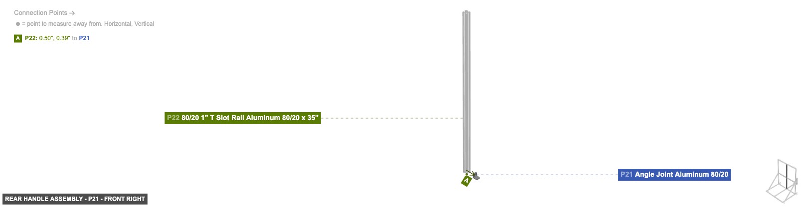 Rear Handle Assembly - Part Angle Joint Aluminum 80/20 - front_right