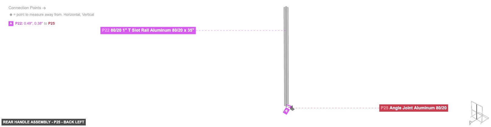 Rear Handle Assembly - Part Angle Joint Aluminum 80/20 - back_left